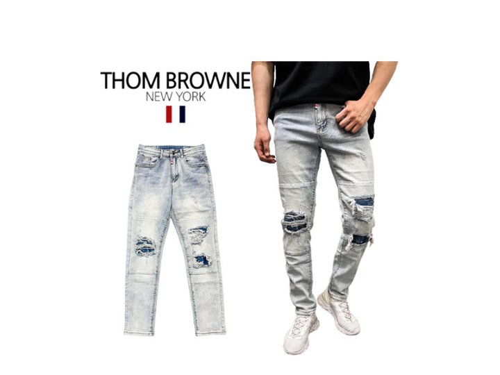 Thom Browne 톰브라운 워싱 사틴아이스 데미지 청바지