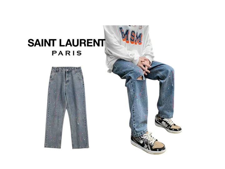 Saint Laurent  세인트로랑 페인팅 디스트 세미와이드 청바지