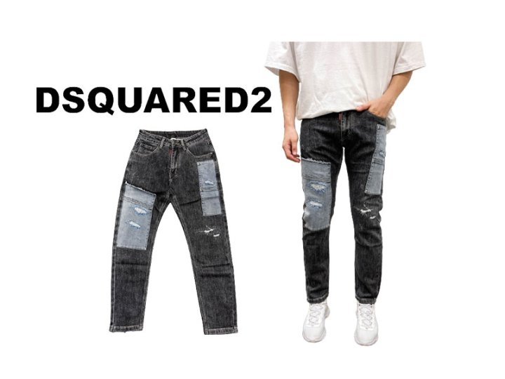 Dsquared2  디스퀘어드2 청지배색 데미지 흑청바지