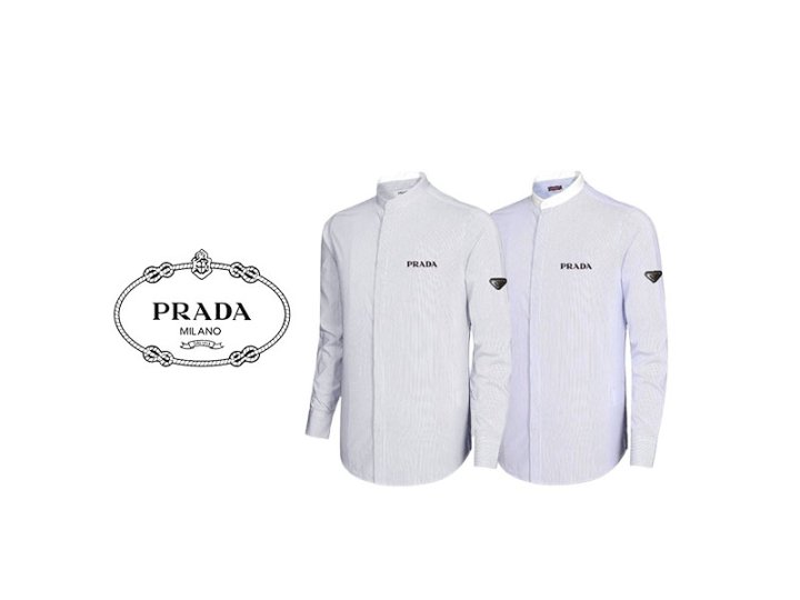 Prada 프라다 잔줄 차이나넥 셔츠