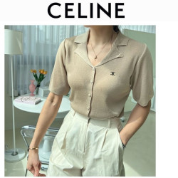 CELINE 셀린느 미니멀 반팔 카라 가디건