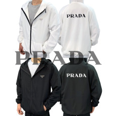 PRADA  프라다 클래식 레더플레이트 라그랑 나일론 트랙 후디 자켓