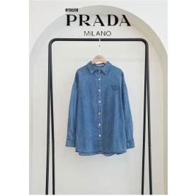 PRADA 프라다  여성 삼각 데님 로고 루즈핏 데님 셔츠