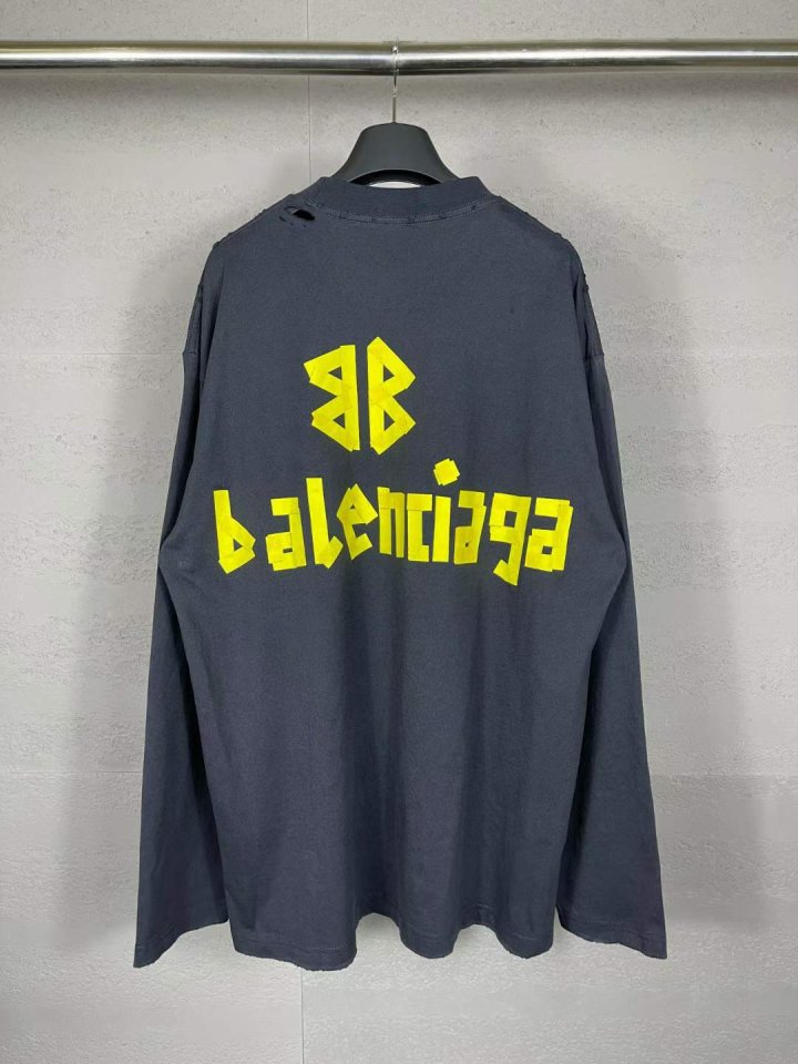 BALENCIAGA  발렌시아가 테이프 로고 구제 워싱 롱 슬리브