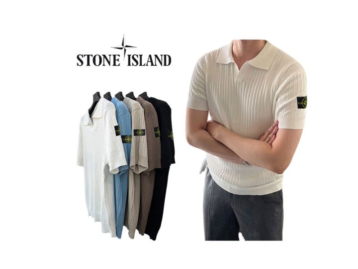 Stone Island  스톤아일랜드 머슬핏 오픈 골지 카라티