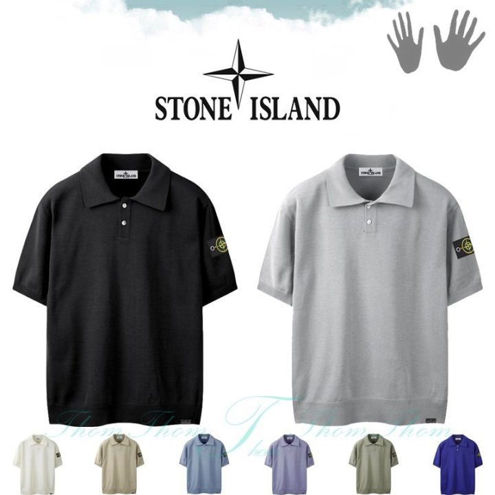 Stone Island 스톤아일랜드 뉴 린넨 카라 반팔 니트