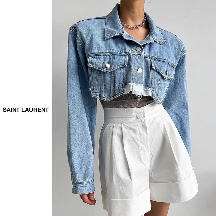 Saint Laurent 세인트로랑 배색 크롭 청자켓