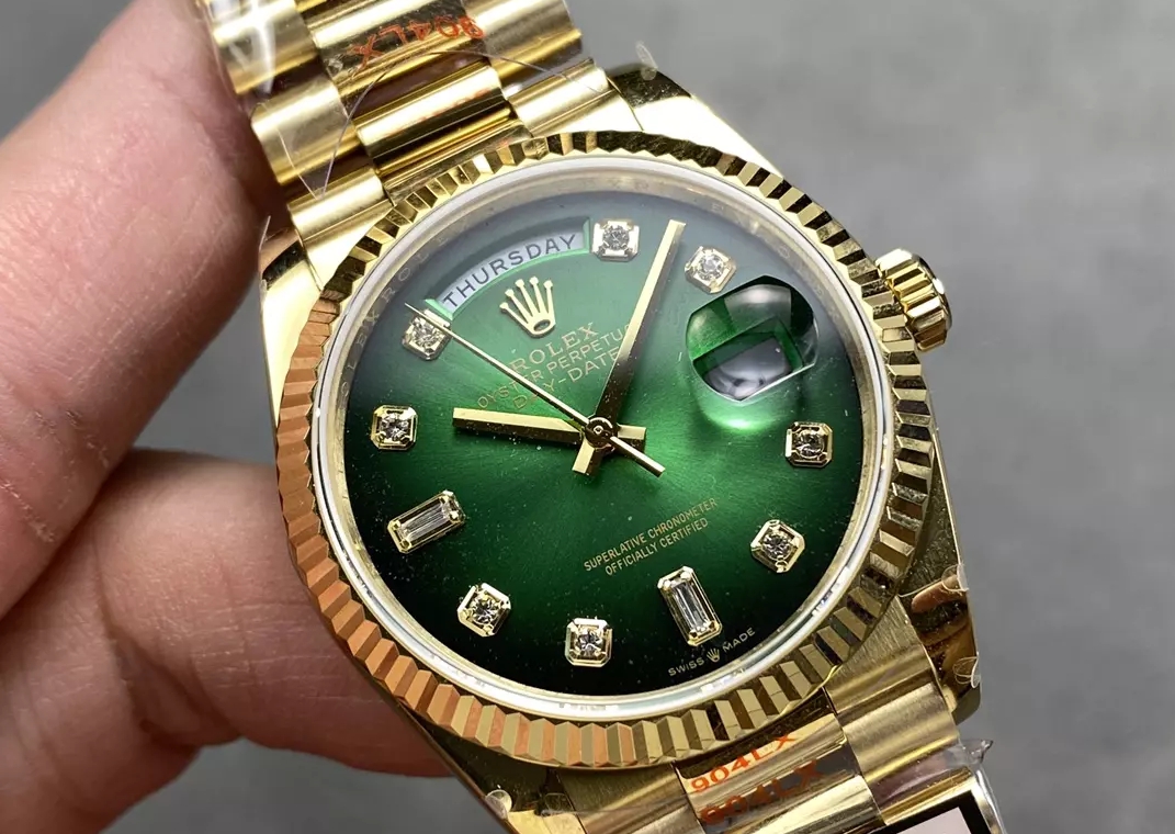 ROLEX 로렉스 데이데이트 그린 옴브레 다이얼 옐로우 골드 금통 10P 36mm