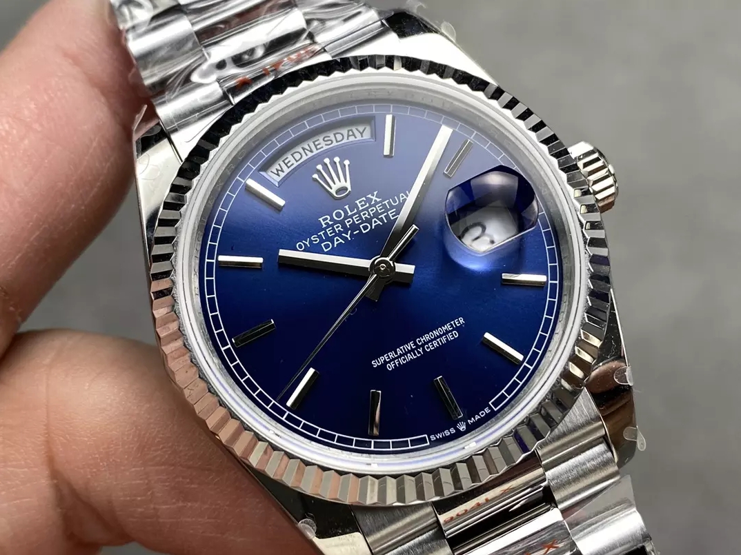 ROLEX 로렉스 데이데이트 청판 다이얼 화이트 골드 금통 36mm