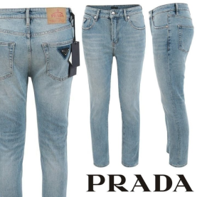 PRADA 프라다 삼각 스틸 로고 중청 슬림 일자진