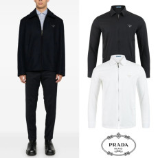 PRADA 프라다 클래식 레더 트라이앵글 집업 저지 셔츠