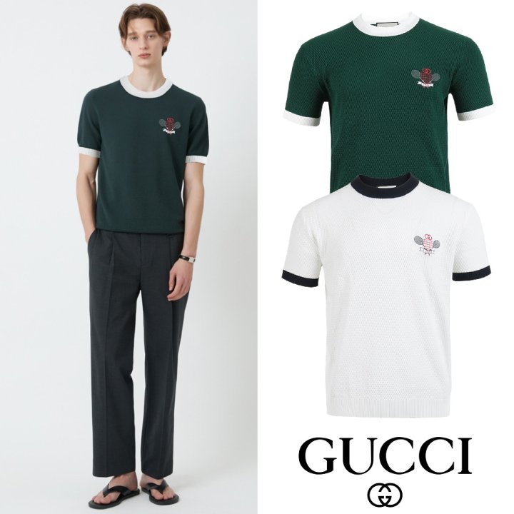 GUCCI 구찌 1977 테니스 자수 와플 램스울 니트