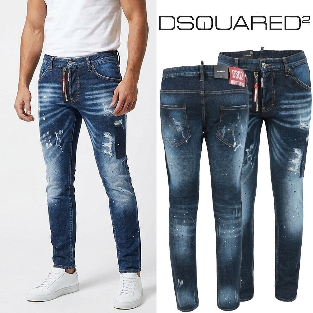 DSQUARED2 디스퀘어드2 포인트 앞지퍼 진청 슬림 일자진