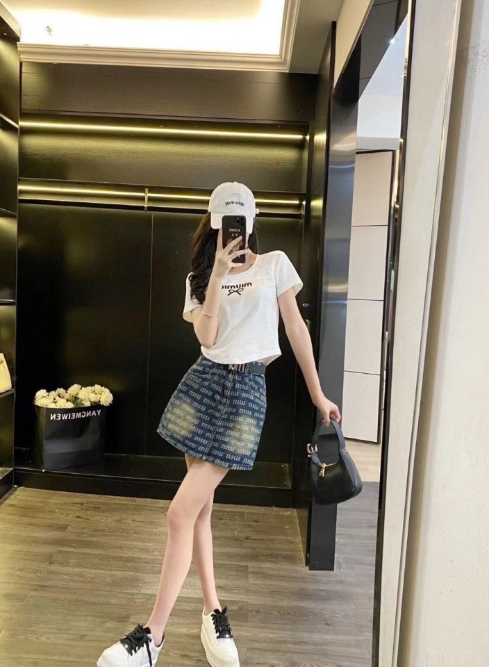 MIUMIU 미우미우 청 치마 반팔셋트