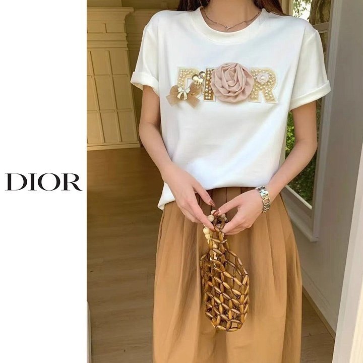 DIOR 디올 플라워 진주장식 티셔츠 2COLOR