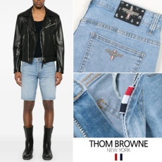 THOM BROWNE 톰브라운 마린레더 스틸 연청 데님쇼츠