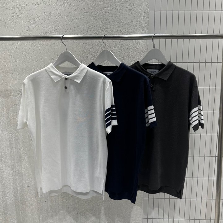 THOM BROWNE 톰브라운 사선완장 카라 니트 반팔