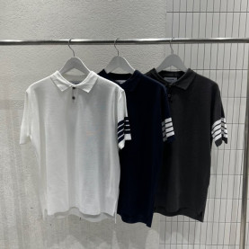 THOM BROWNE 톰브라운 사선완장 카라 니트 반팔