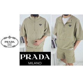 PRADA 프라다 삼각로고 리나일론 반팔 셔츠 셋업