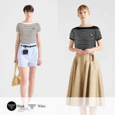 PRADA 프라다 스트라이프 보트넥 니트 반팔