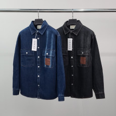 GUCCI 구찌 레더패치 데님 셔츠