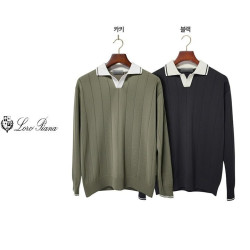 LOROPIANA 로로피아나 배색 카라 라인 니트 2COLOR