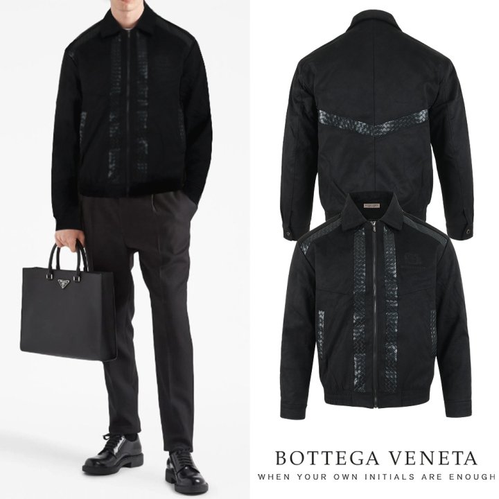 BOTTEGA VENETA 보테가베네타 레더 레이어드 스웨이드 블루종