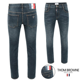 THOM BROWNE 톰브라운 삼색레더패치 스틸 중청 슬림진
