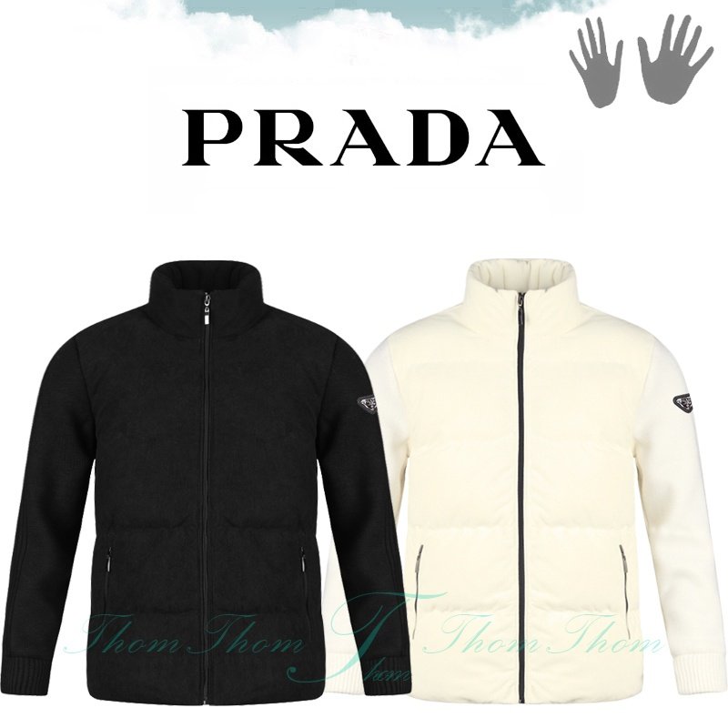 PRADA 프라다 코듀로이 덕다운 니트 패딩 점퍼