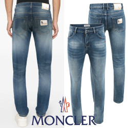 MONCLER 몽클레어  화이트 노블스틸 패치 워싱 슬림진