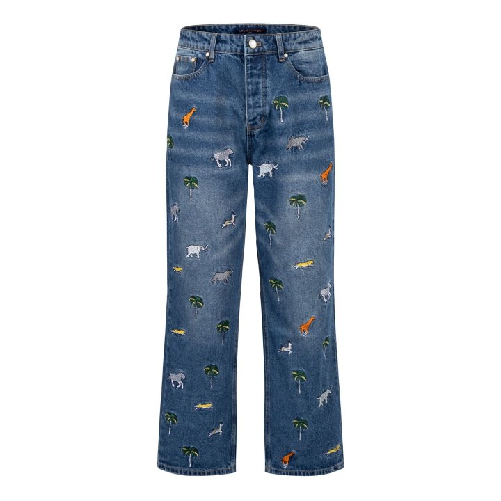 LOUIS VUITTON 루이비통 사파리 테마 자수 데님 팬츠