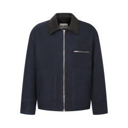 MIUMIU 미우미우 레더 카라 울 블렌드 블루종 자켓