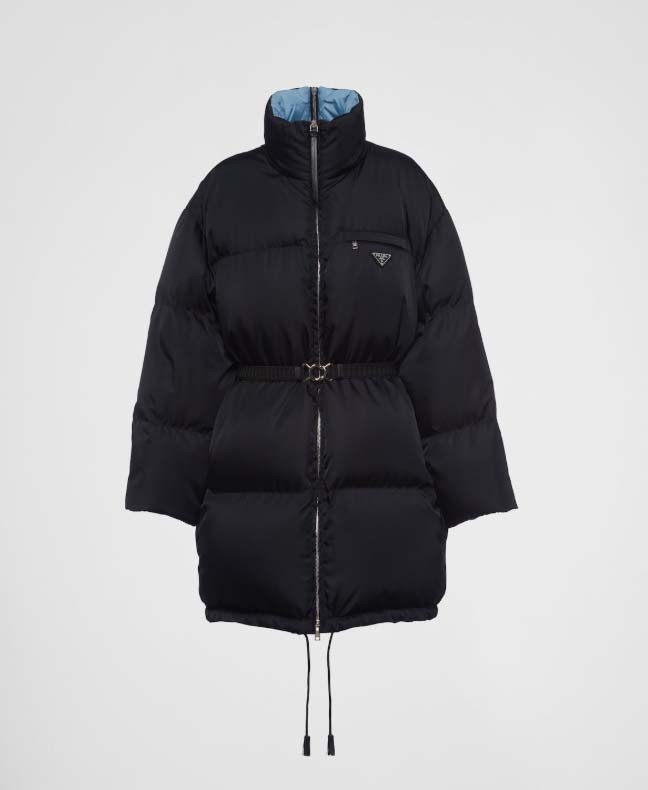 PRADA 프라다 리나일론 삼각로고 개버딘 후드 다운 코트 패딩