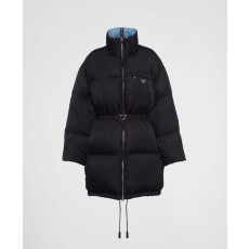 PRADA 프라다 리나일론 삼각로고 개버딘 후드 다운 코트 패딩