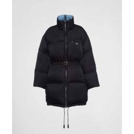 PRADA 프라다 리나일론 삼각로고 개버딘 후드 다운 코트 패딩
