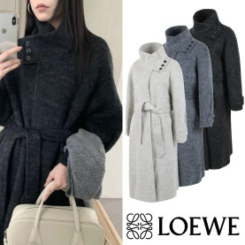 LOEWE 로에베 버튼 하이넥 카멜헤어 핸드메이드 코트