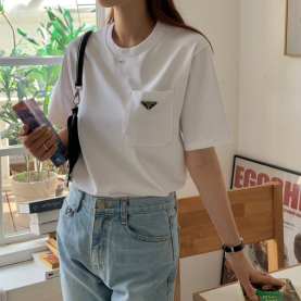 PRADA 프라다 여성 코튼 저지 포켓 반팔