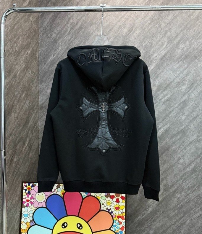 CHROME HEARTS 크롬하츠 홀스슈 레더 크로스 집업 후드 자켓