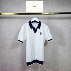 AMI 아미 배색 카라 니트 하프 2COLOR