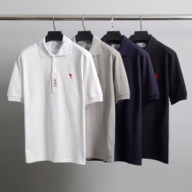 AMI 아미 스몰하트자수 PK 반팔 카라티