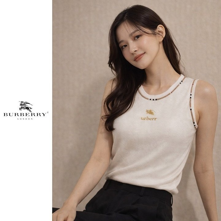 BURBERRY 버버리 라인체크 자수 민소매 2COLOR