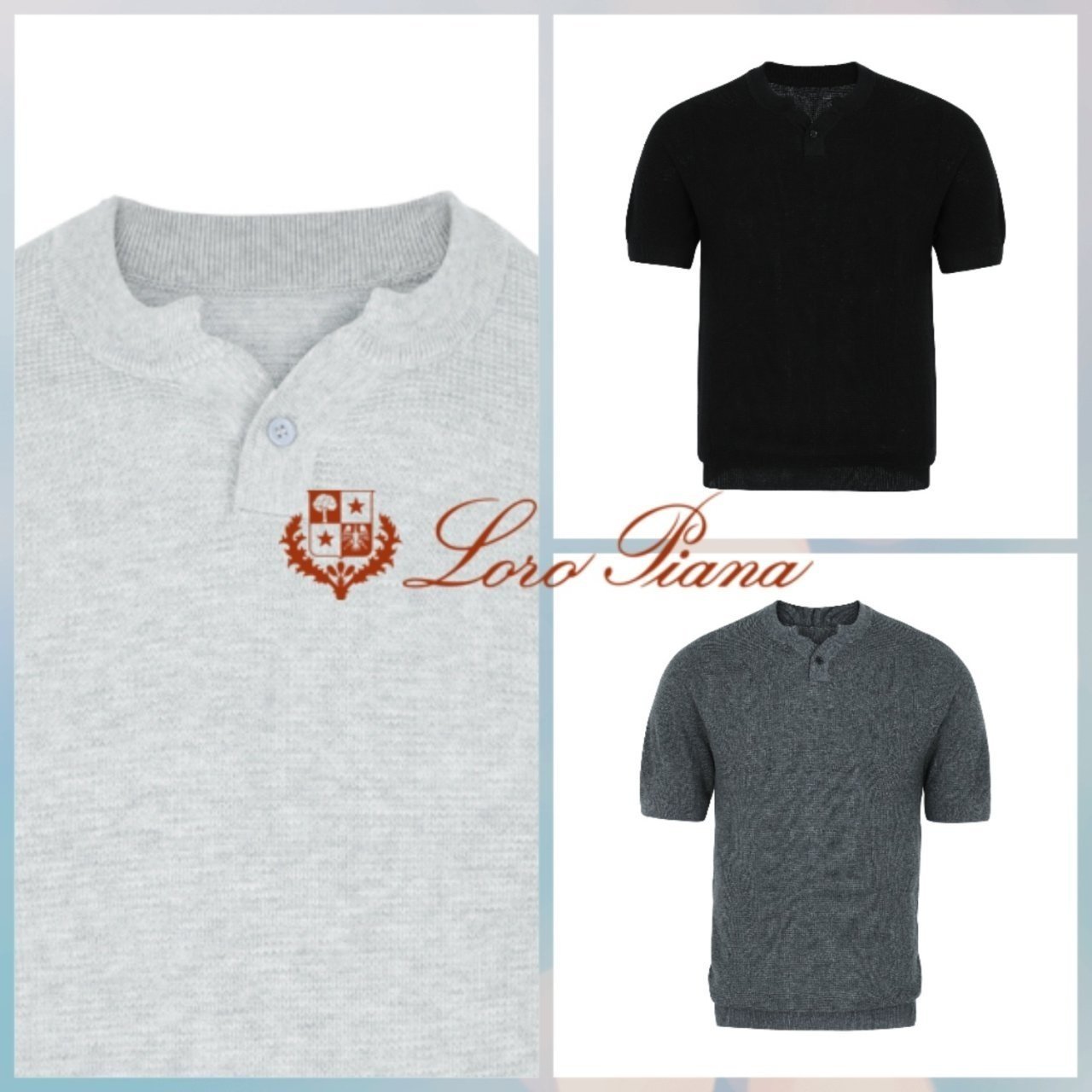 LOROPIANA 로로피아나 원버튼 헨리넥 반팔티