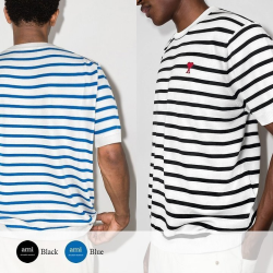 AMI 아미 드 꾀흐 엠브로이더리 스트라이프 니트반팔