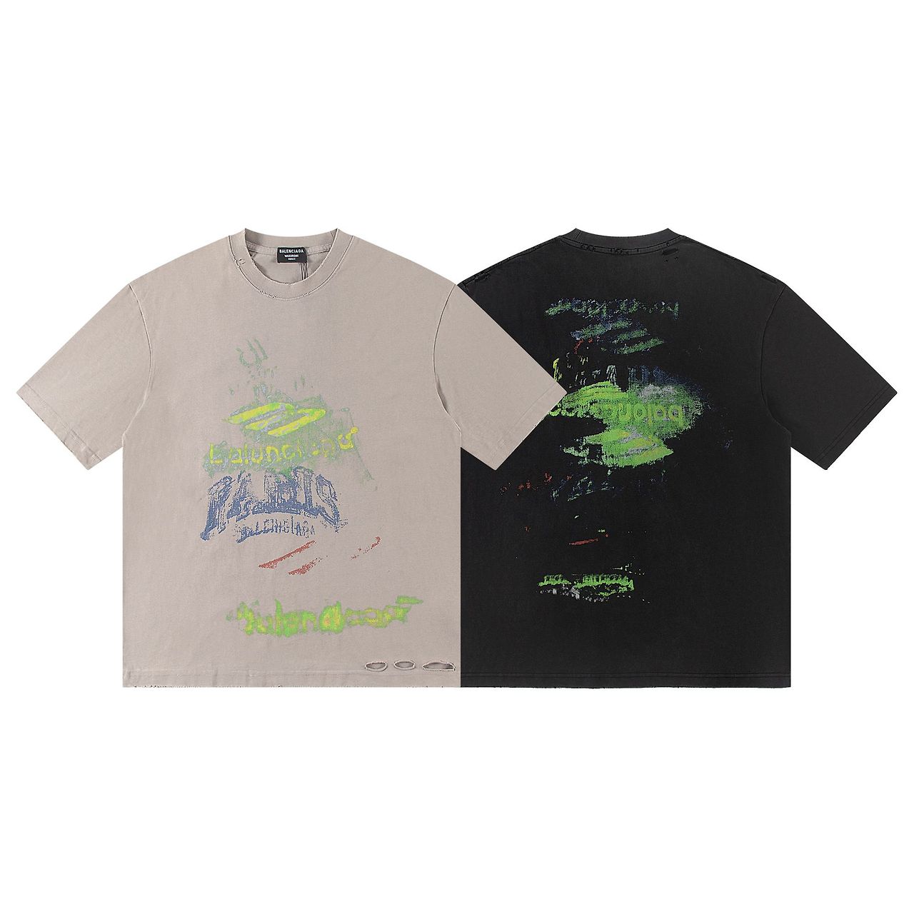 BALENCIAGA 발렌시아가 6443 그래피티 멀티 로고 구제 워싱 반팔