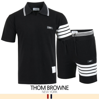 THOM BROWNE 톰브라운 화이트 시보리 오픈 카라 하프 셋업