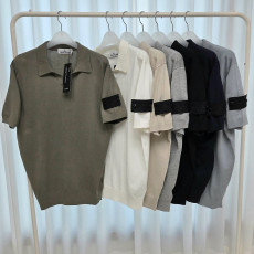 STONE ISLAND 스톤아일랜드 쉐도우와펜 비스코스 오픈카라 반팔니트