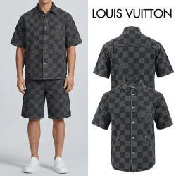 LOUIS VUITTON 루이비통 블랙 다미 로고 오버핏 데님 반팔 NB