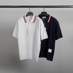 THOM BROWNE 톰브라운 스트래치 비스코스 반팔 카라 니트