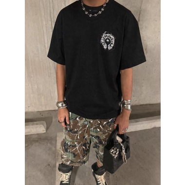 CHROME HEARTS 크롬하츠 빈티지 스모크 홀스슈 스틸 로고 숏 슬리브 티셔츠 2COLOR