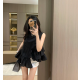 VALENTINO 발렌티노 33006 체인 로고 비대칭 프릴 슬리브리스 탑 2COLOR